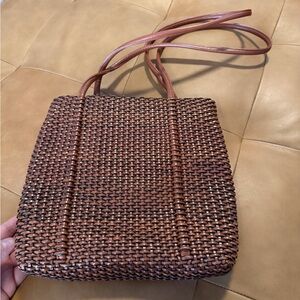 Stylish Nine West Brown Faux Leather Woven Shoulder Bag